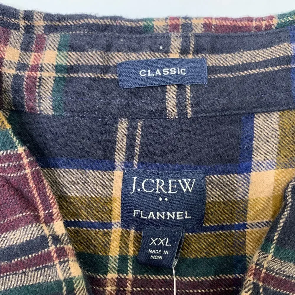 J Crew Shirt Mens 2XL Classic Plaid Flannel Cotton Button Up Long Sleeve New